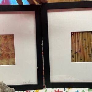 Set Of Julie Anne Artworks: Framed  Signed Pressed Flower Art & Dried Bamboo Art